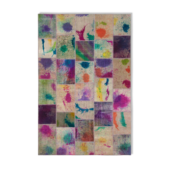 Tapis oriental vintage noué à la main 200 cm x 300 cm tapis patchwork multicolore