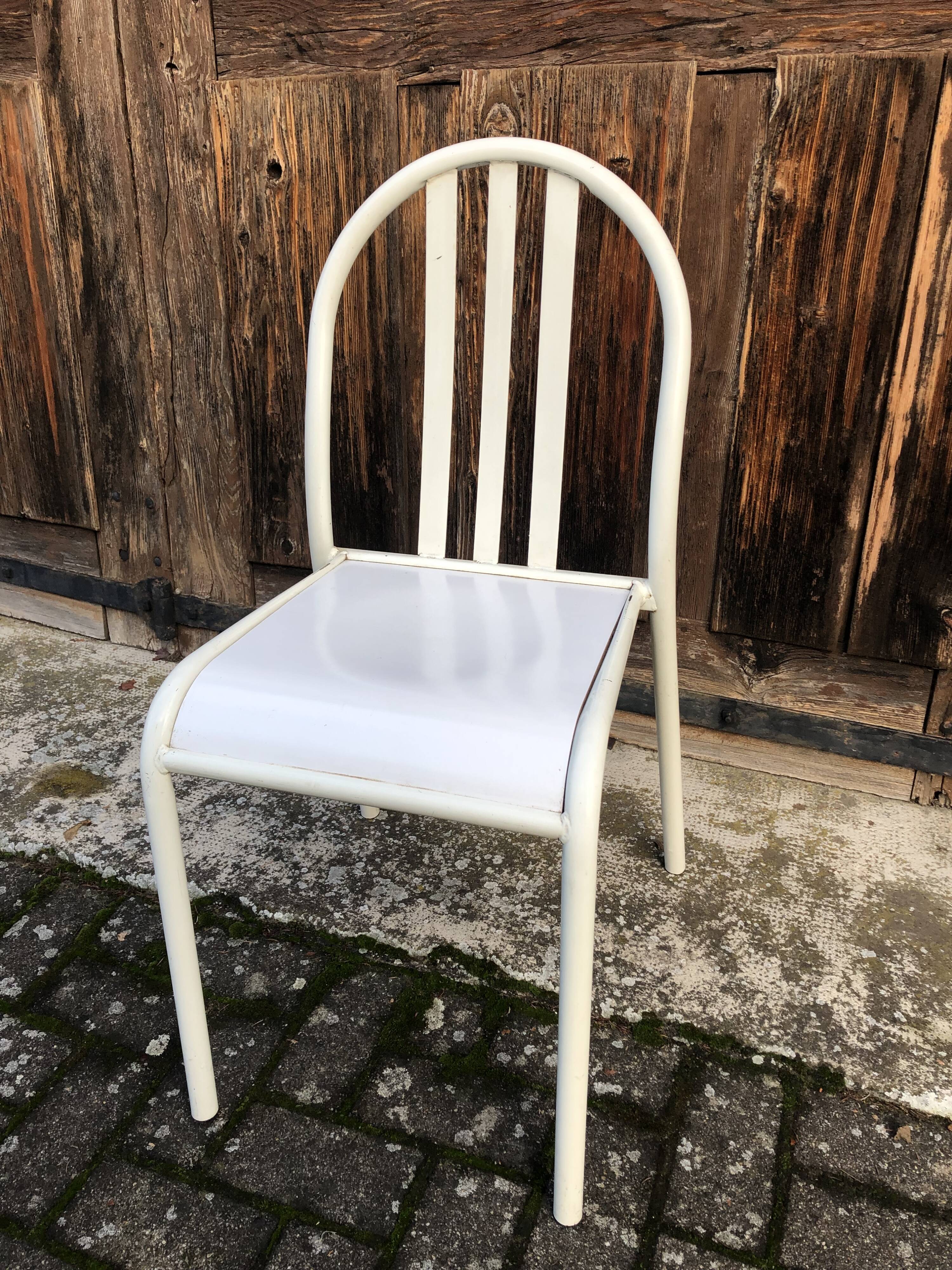Lot 4 chairs Mallet-Stevens 60s white and wood-washed tube