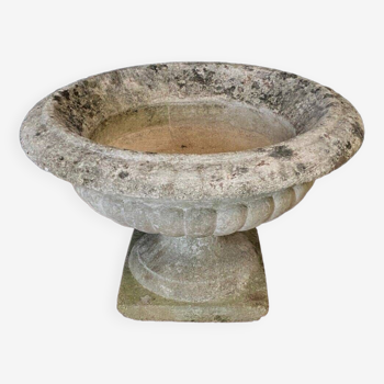 Medici-shaped reconstituted stone planter on 20th century shower stand