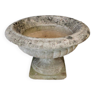 Medici-shaped reconstituted stone planter on 20th century shower stand