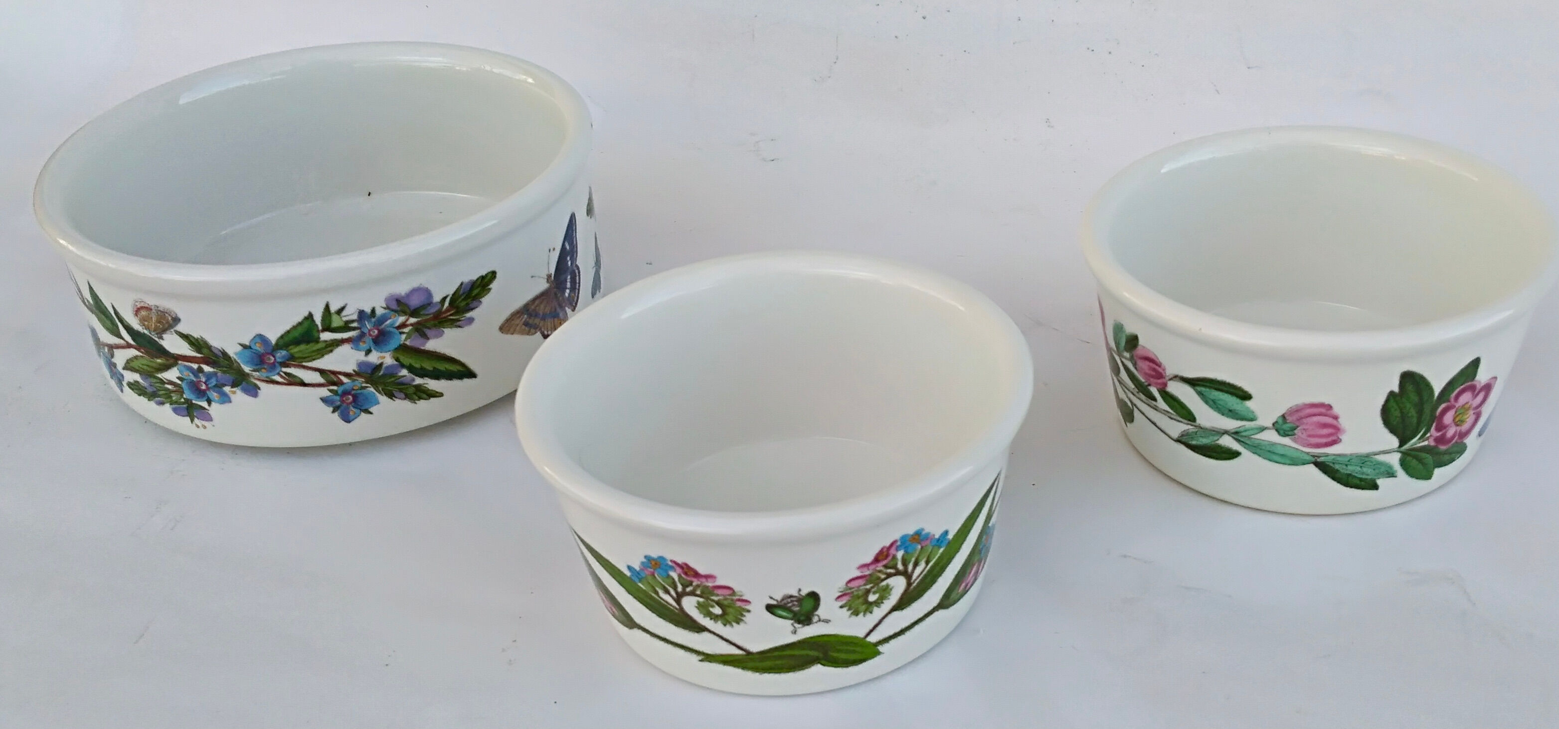 3 ramekins Earthenware Portmeirion made bin England décor Botanic Garden