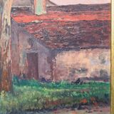 Huile sur toile village vue campagne signé M. Rueff début 20ème