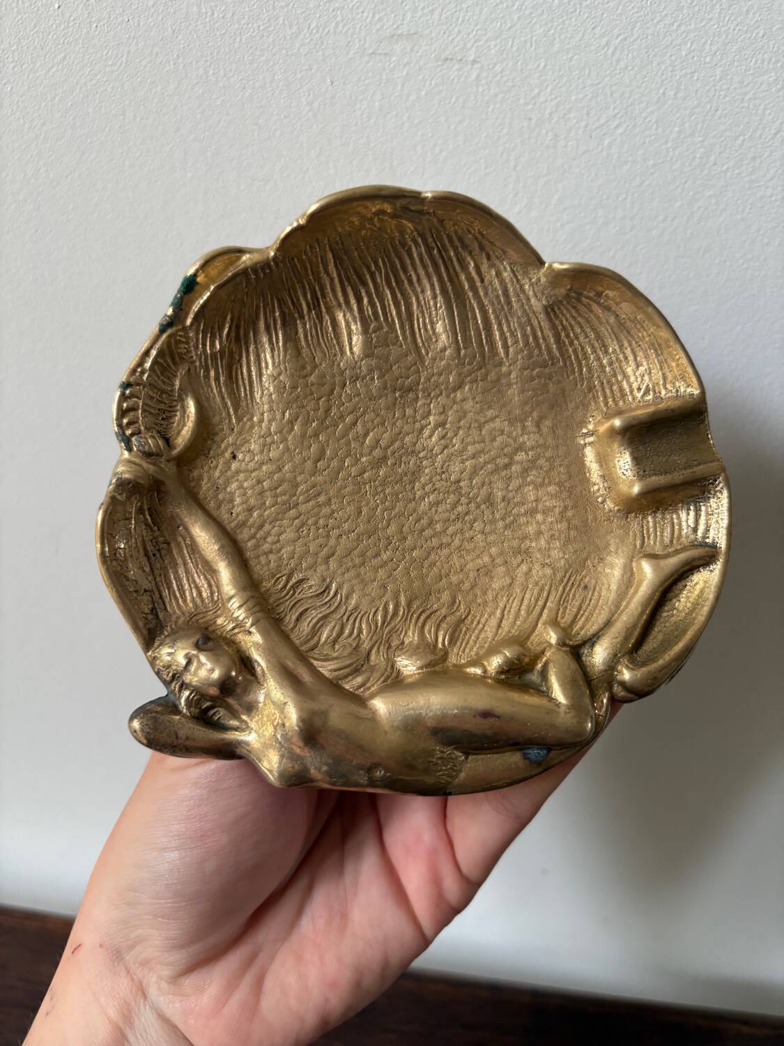 Art Nouveau bronze ashtray with a naked woman