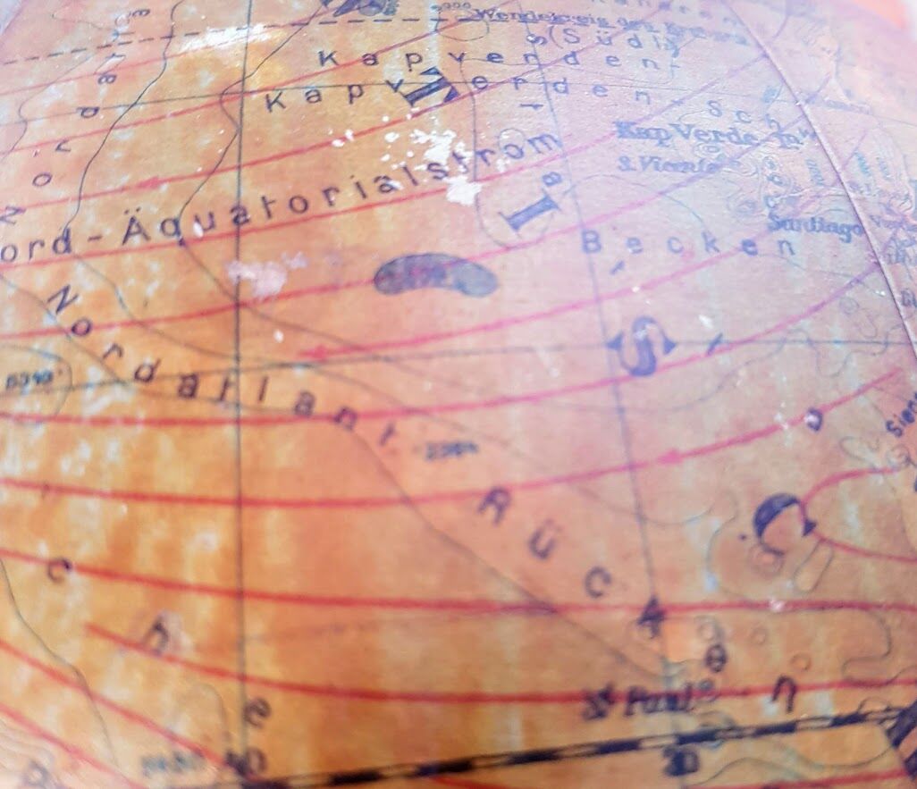 Vintage earth globe with light, Germany 1949