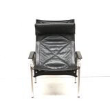 2x Vintage black leather armchair by Strässle HE1106 designed by Hans Eichenberger