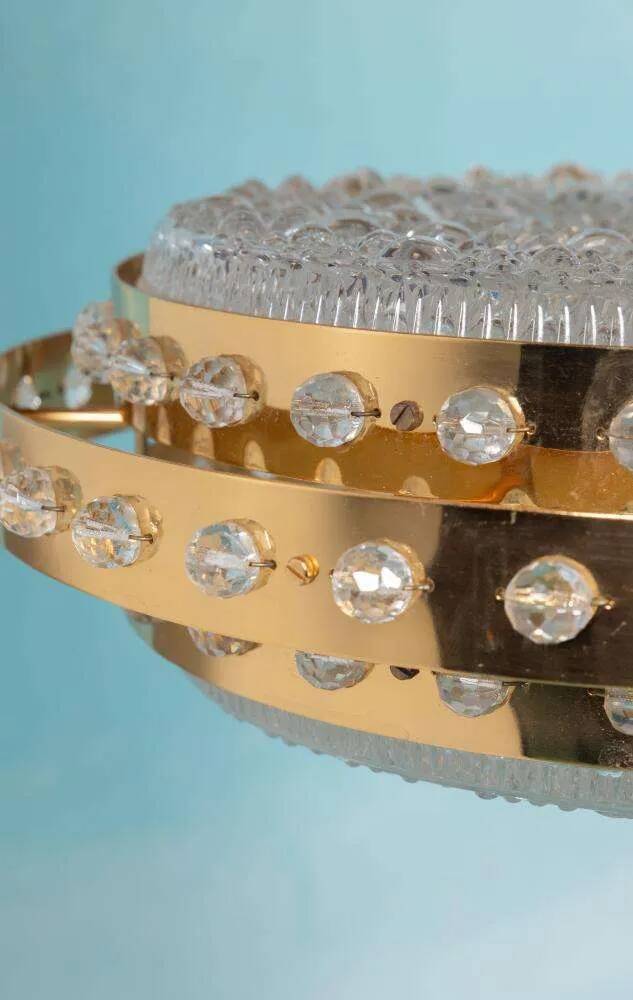 Midmod glass and brass suspension, Orrefors Sweden