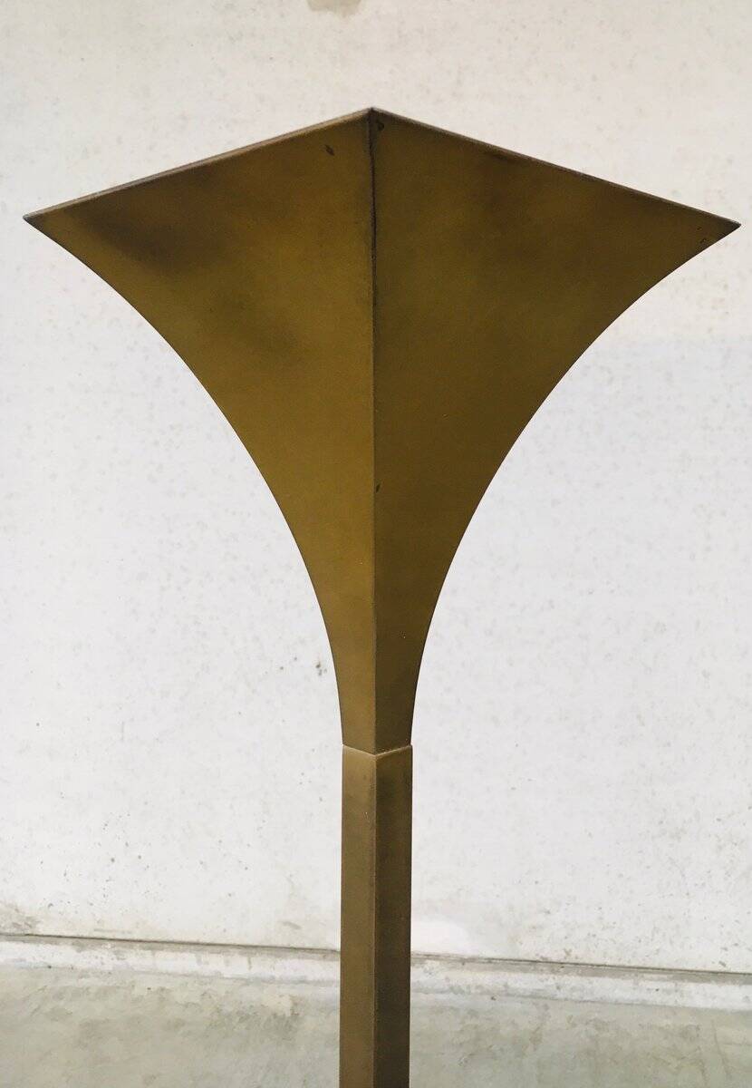 Postmodern Design Brass Fluted Torchiere Floor Lamp by Relco, Italy, 1980s