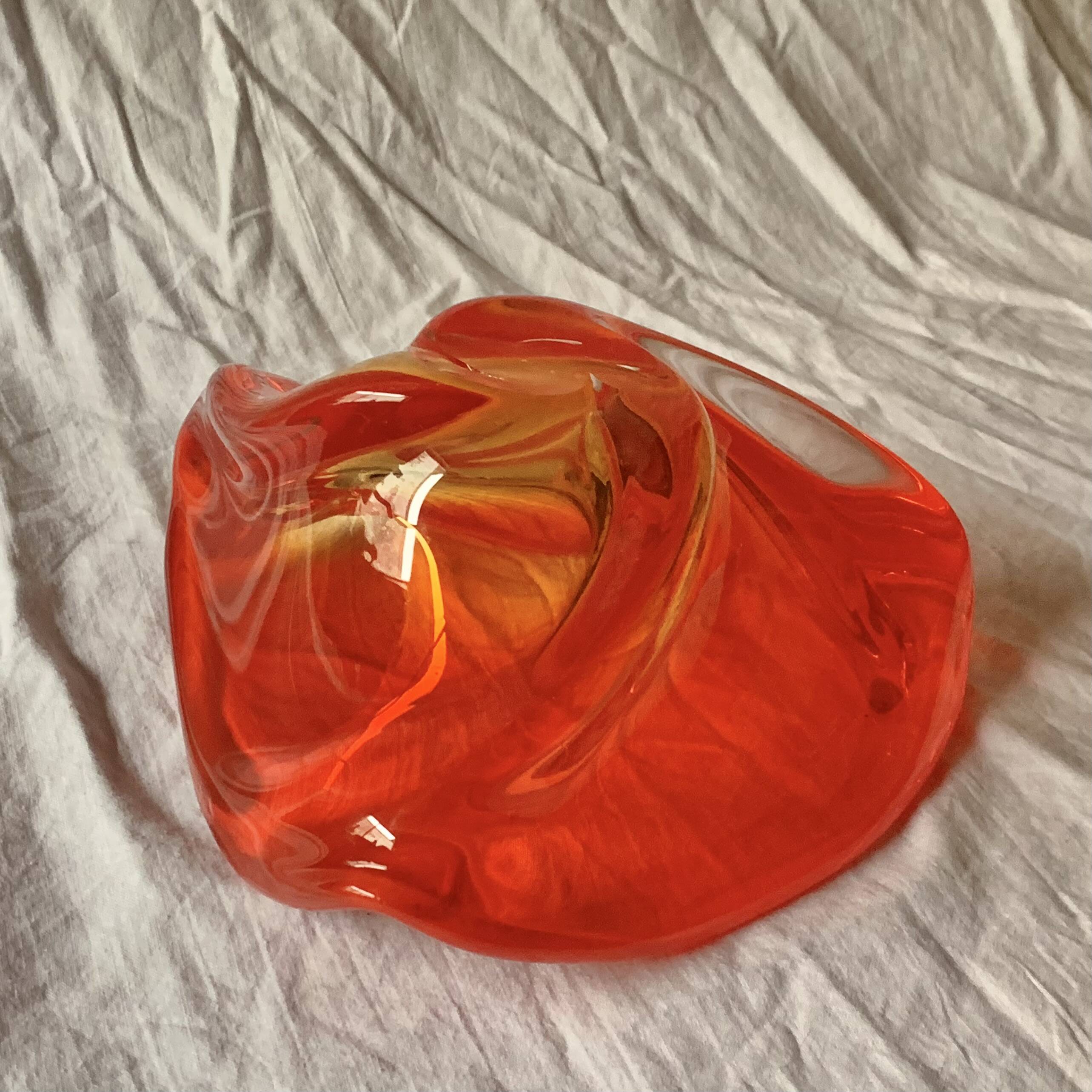 Large vintage orange blown glass ashtray