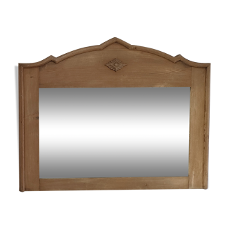 Miroir bois patiné glace biseautée vintage 76 cm x 96 cm