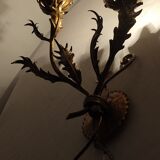 Golden wrought iron wall lamp France, 1970s