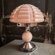 Antique Art Deco lamp in pink glass and chrome metal – Unusual and timeless
