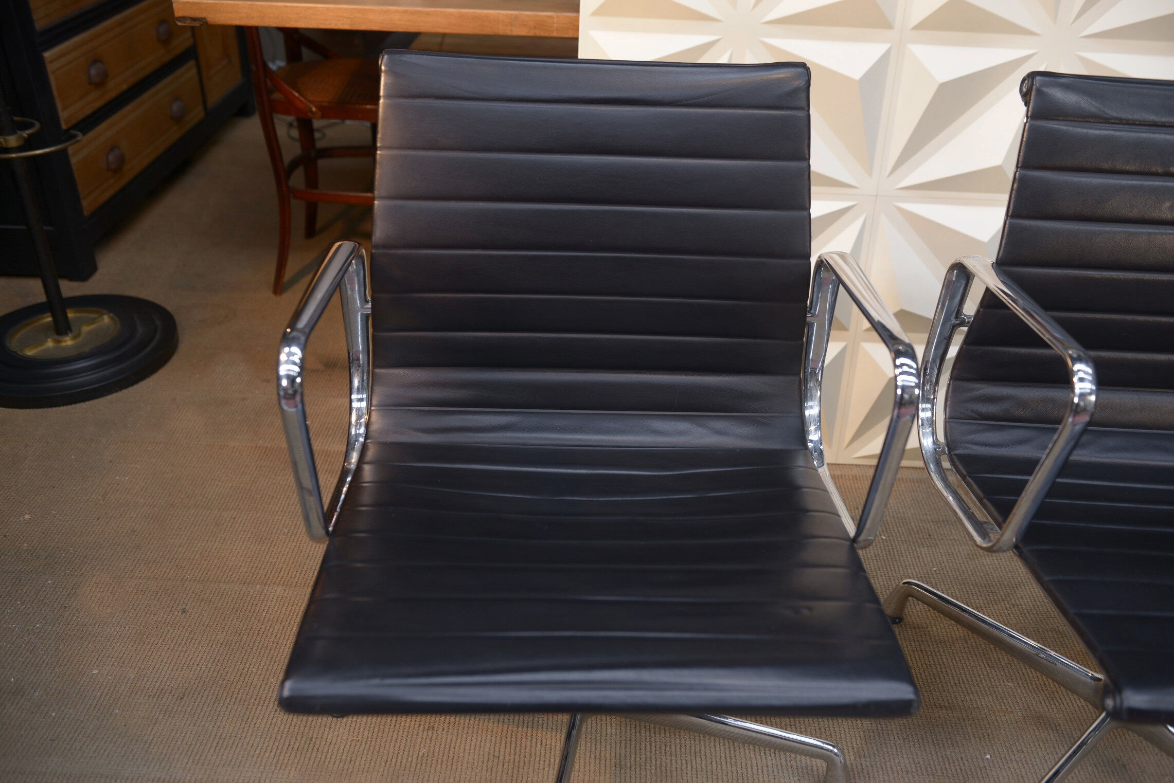 Vintage Leather Swivel Armchairs Ea108 by Charles and Ray Eames for Vitra