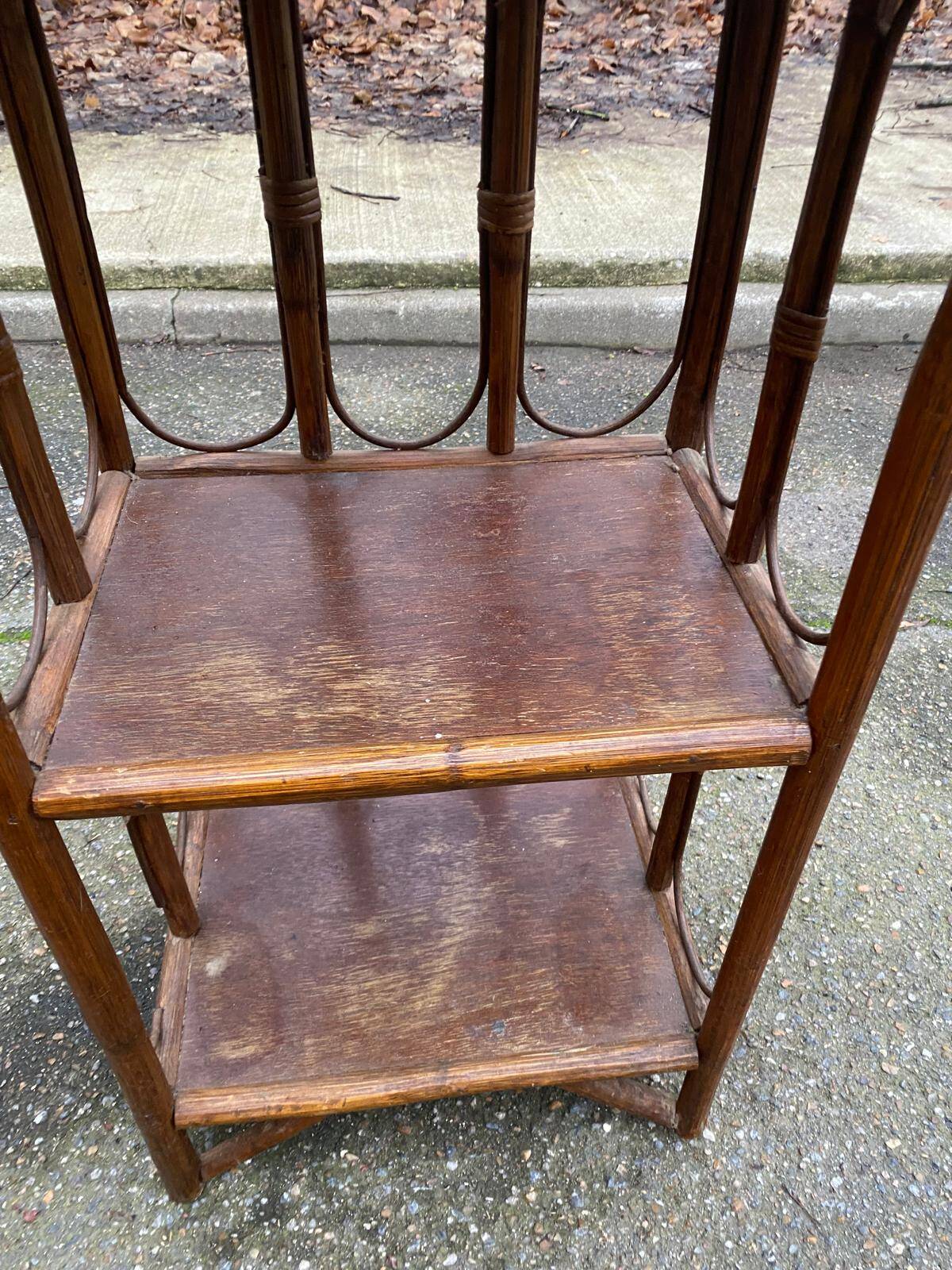 Vintage rattan and wicker shelf with 3 levels