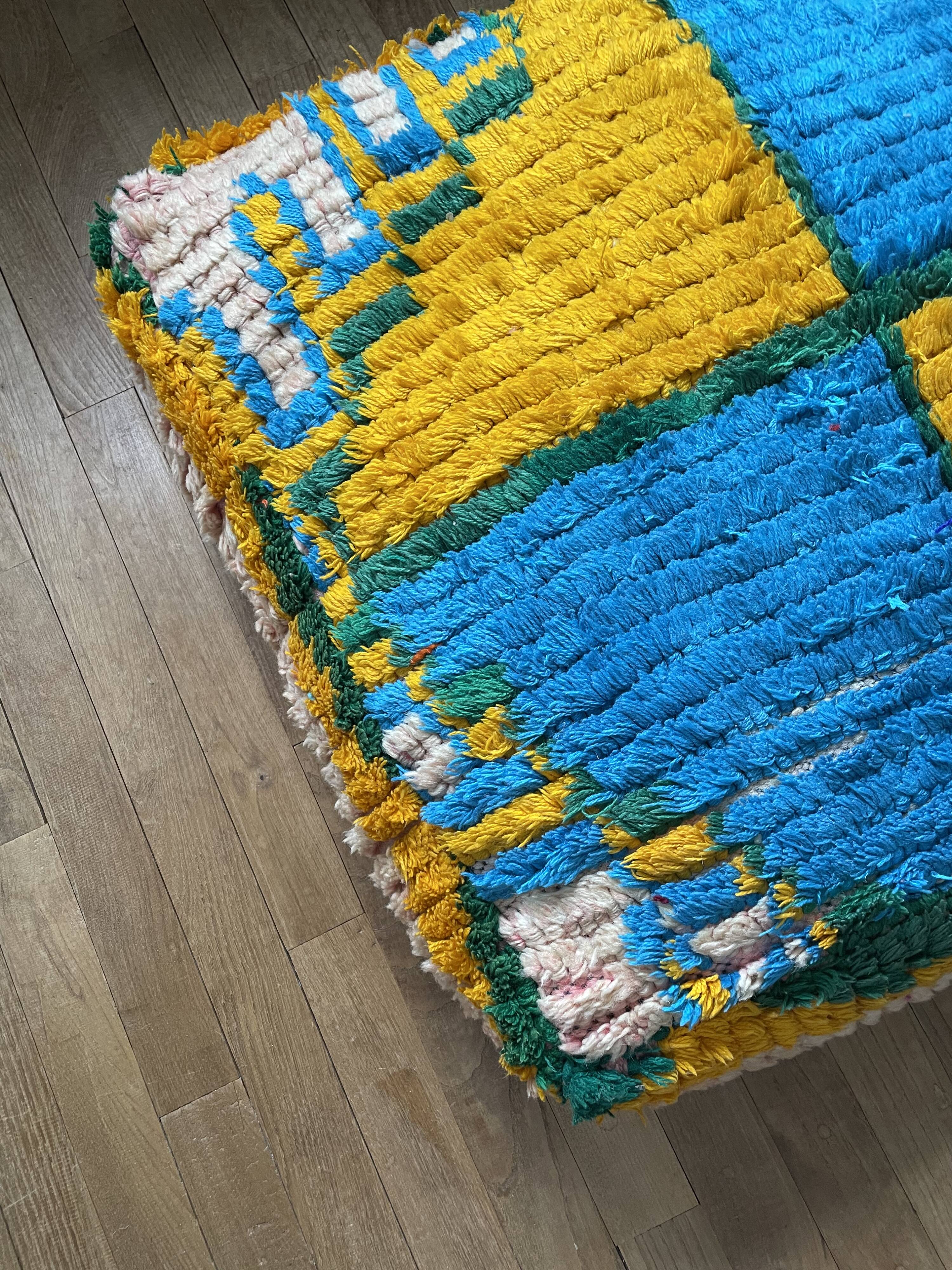 Moroccan Berber pouf yellow and bohemian turquoise
