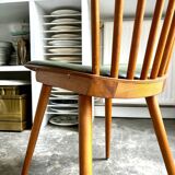 Baumann bistro chair in light wood and green skai, “Menuet” model