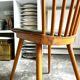 Baumann bistro chair in light wood and green skai, “Menuet” model