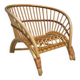 Handcrafted Bamboo lounge chair with leather lacings, Italy 1970s