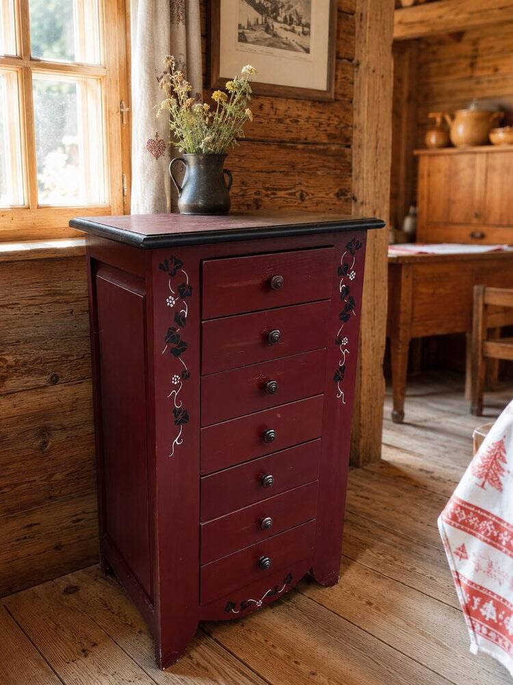 High chest of drawers chalet style