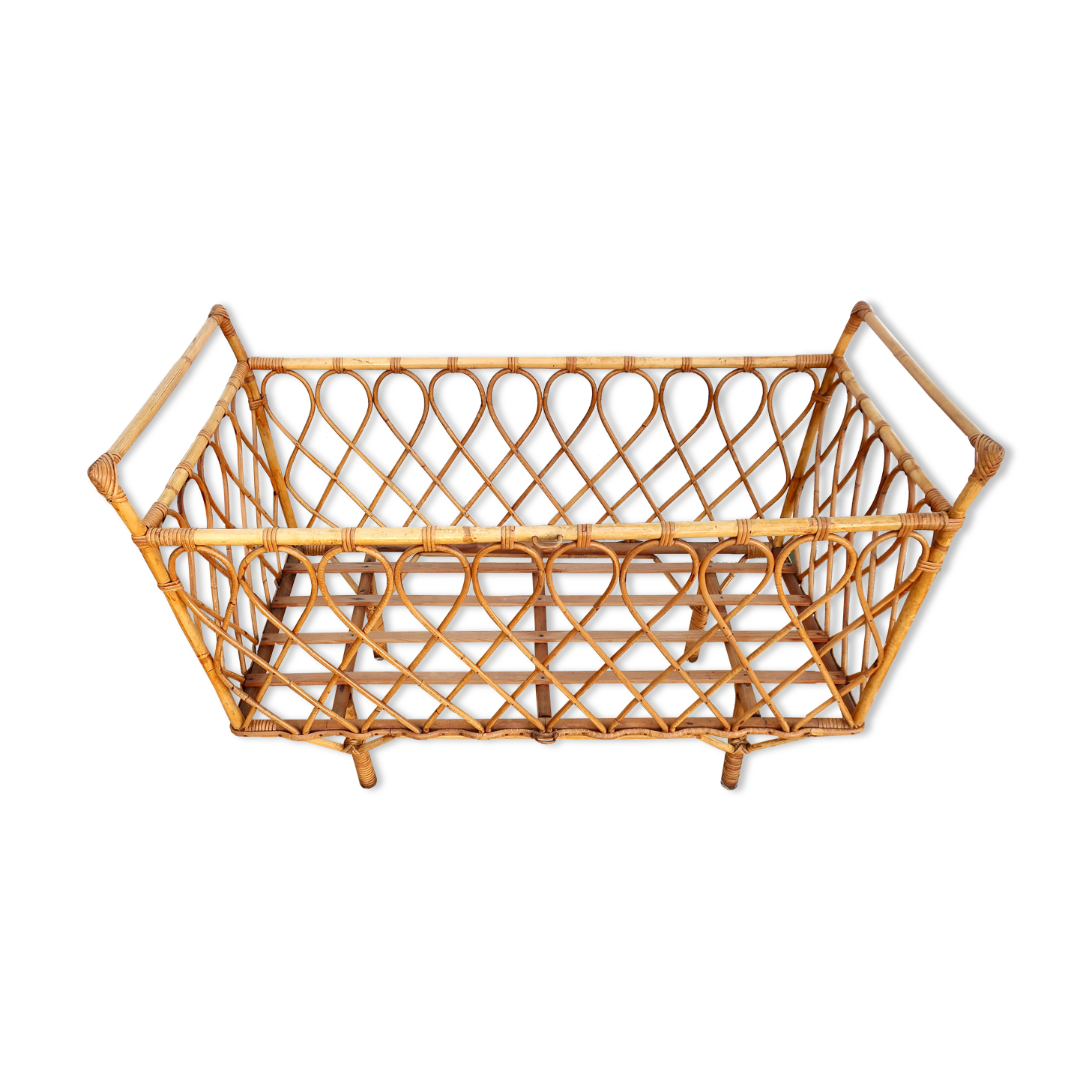 Vintage rattan and bamboo crib, 60s, TBE.
