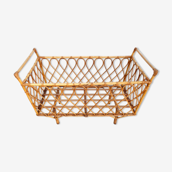 Vintage rattan and bamboo crib, 60s, TBE.