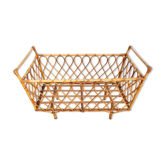 Vintage rattan and bamboo crib, 60s, TBE.