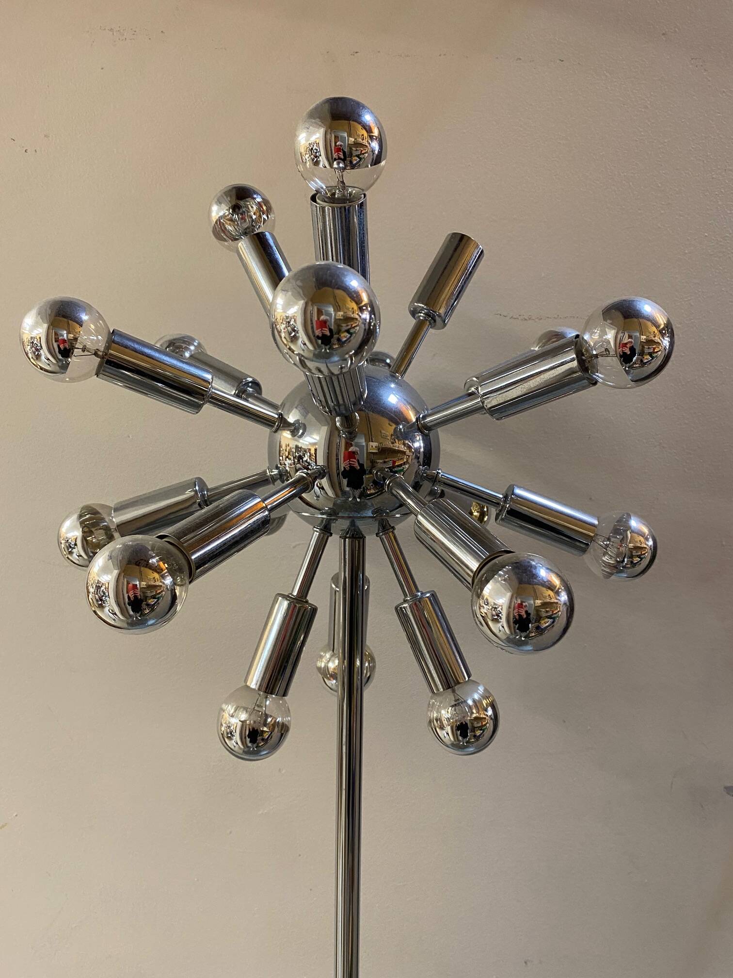 Lampadaire spoutnik 18 feux annees 70/80 metal chrome couleur argente