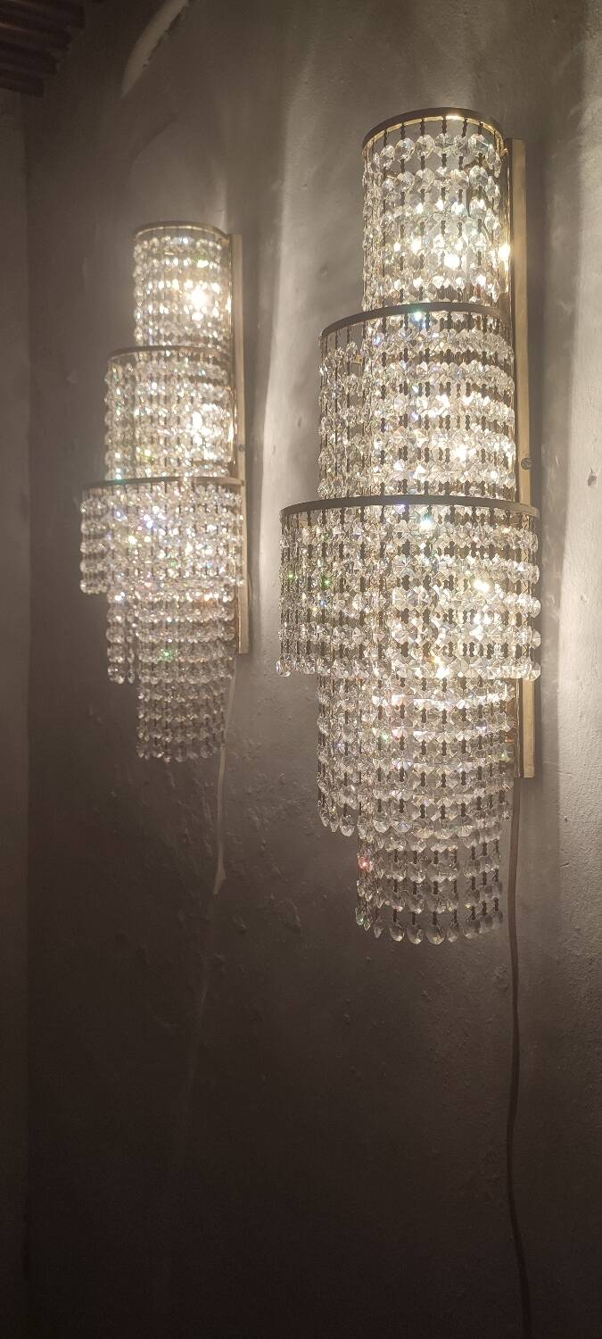 Pair of crystal appliques. France, 1970s.