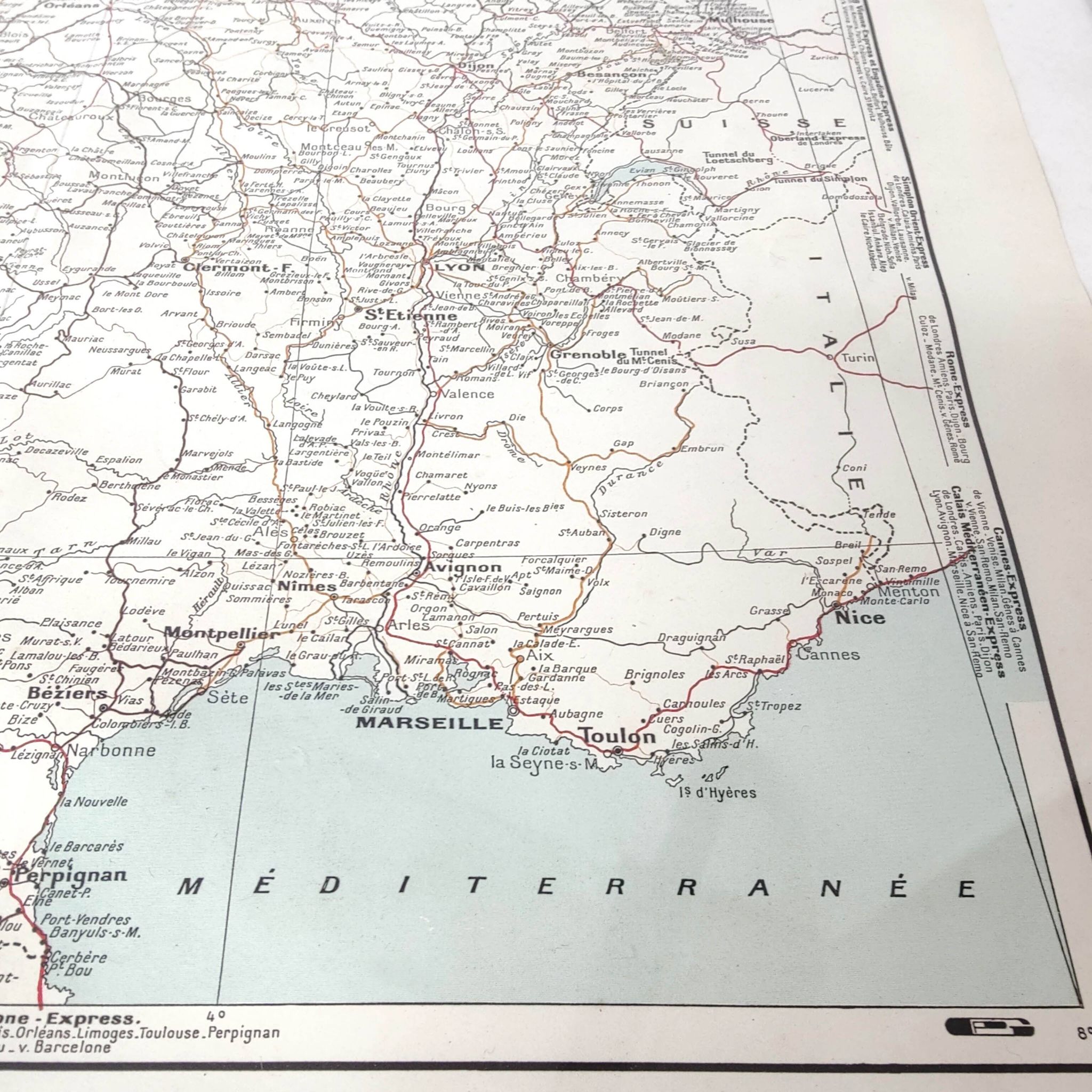 Old map of France in 1950, 43x43cm.