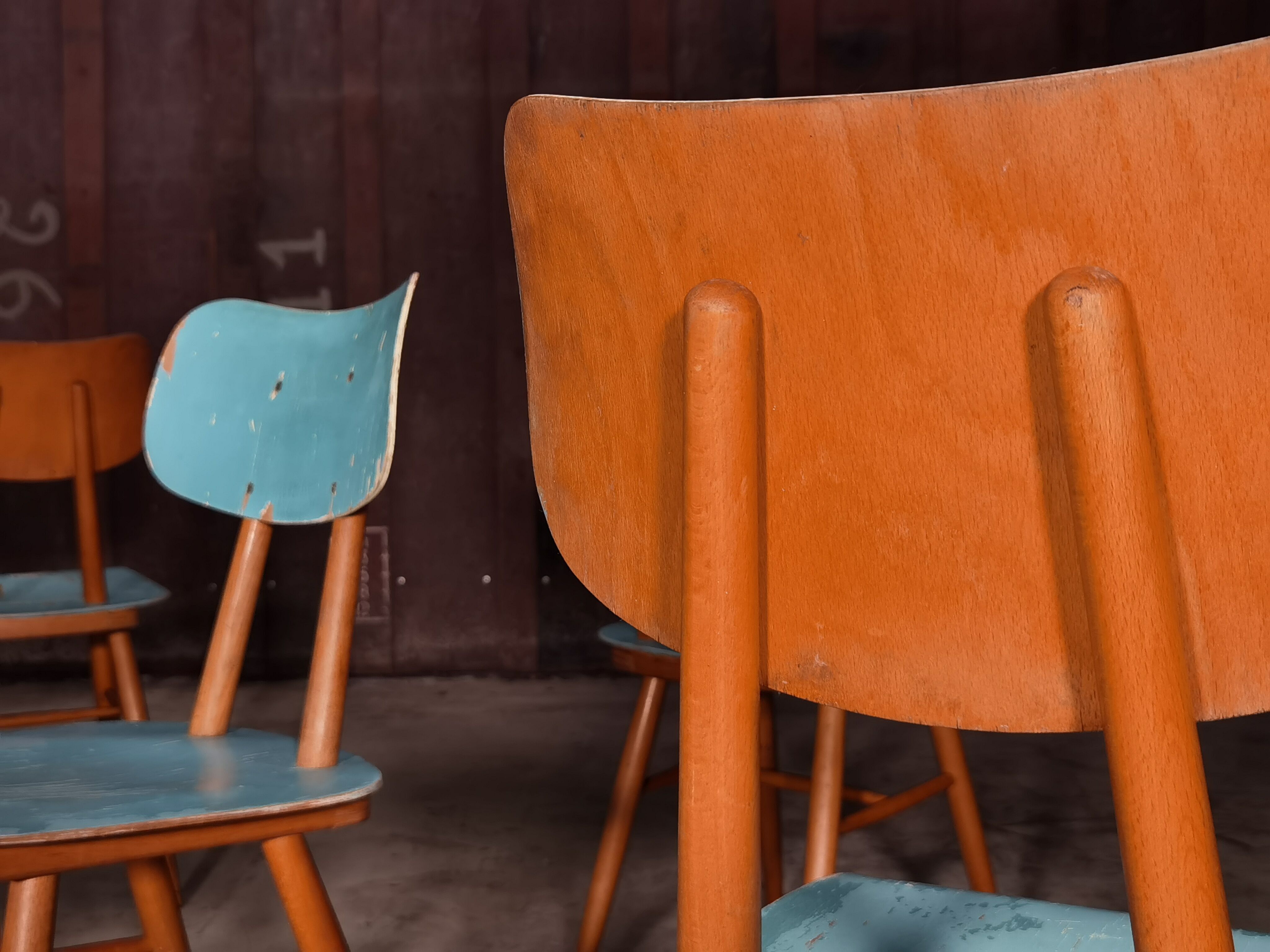 Series of 4 wooden chair Ton (Ex Thonet) 1960