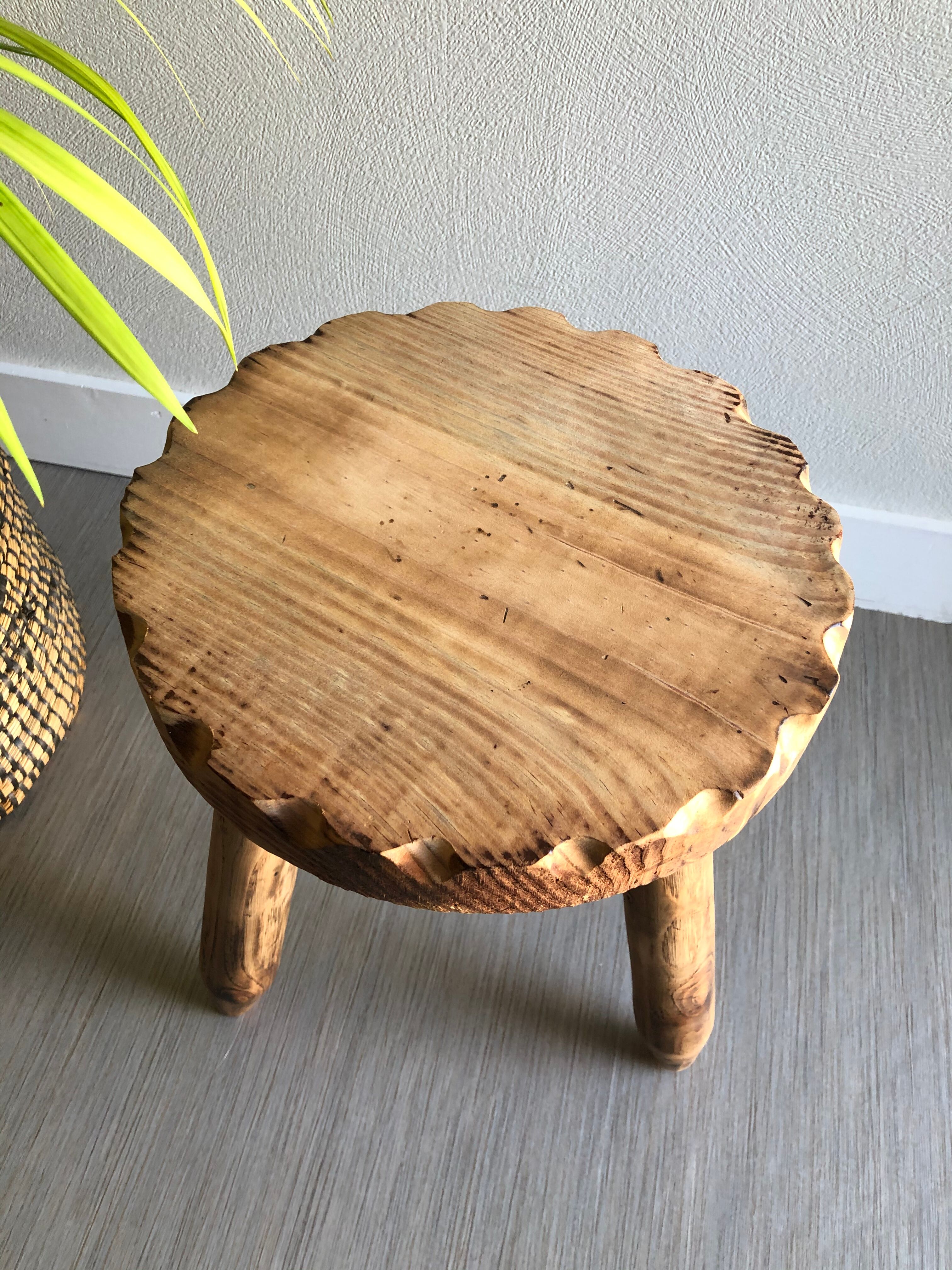 Tripod stool raw wood