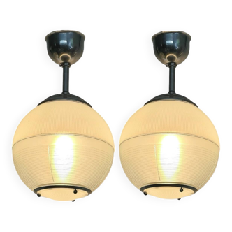 Paire de suspensions boule design industriel Holophane