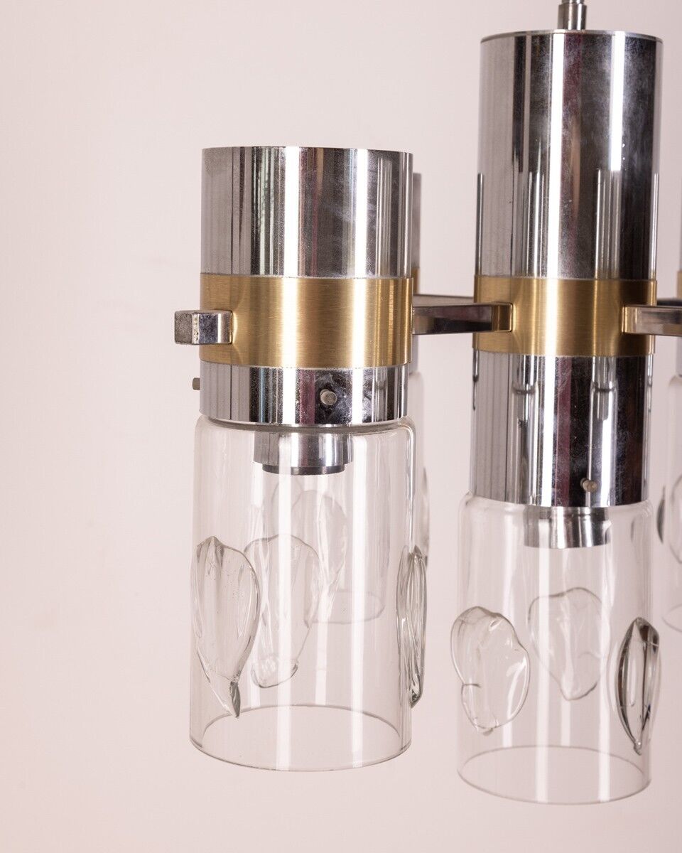 Lustre des années 70 en métal et verre Sicolari