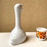 Carafe animalière grande oie in vintage white porcelain 80s