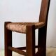 Brutalist tripod chair in solid wood and vintage straw from the 50s / 60s