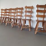 Olm wood brutalist wabi sabi dining set / 6 chairs / table