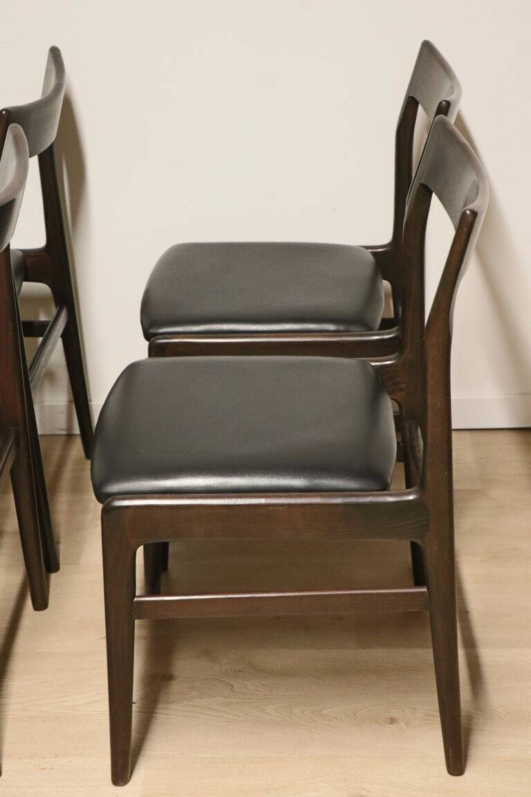 Set of 4 vintage chairs in teak and imitation leather, 1960s