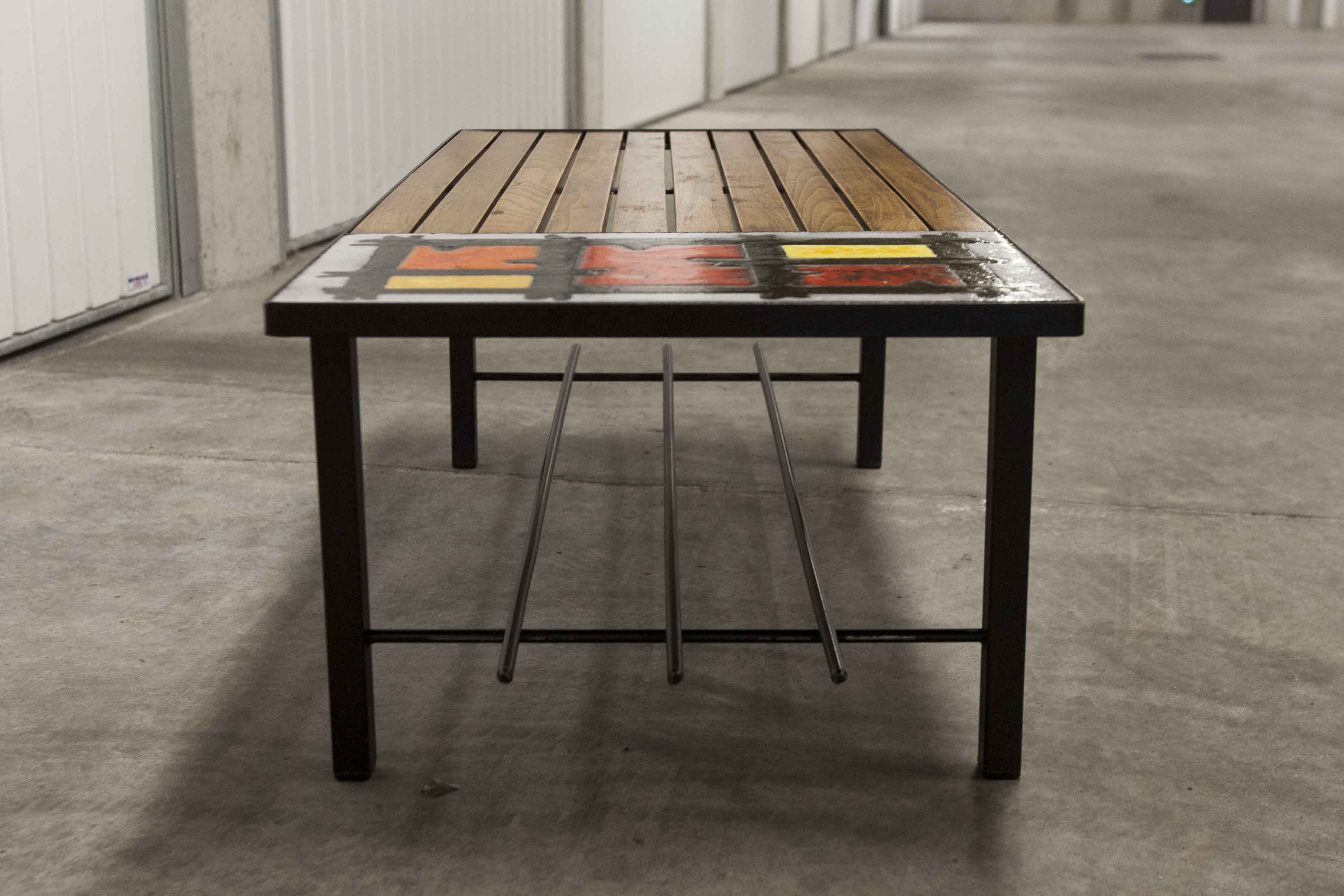 Coffee table teak enamelled lava stone 1965
