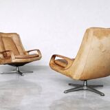Vintage Mid-Century German Modern Leather Swivel Chairs by Carl Straub