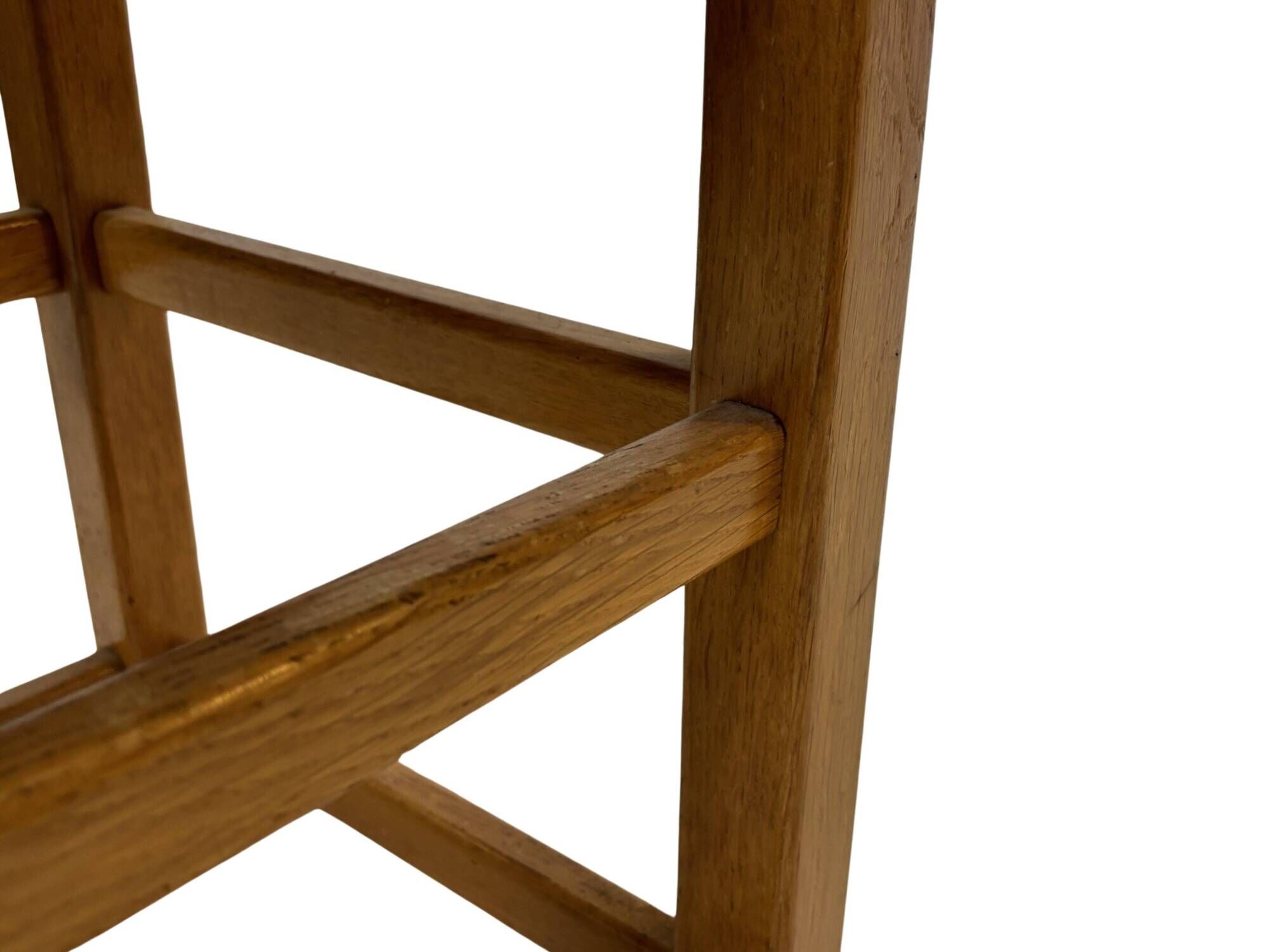Set of four vintage chairs / stool - brutalist style minimalist oak and wicker 60s