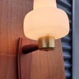 Scandinavian tea towel lamp teak and opaline circa 1960