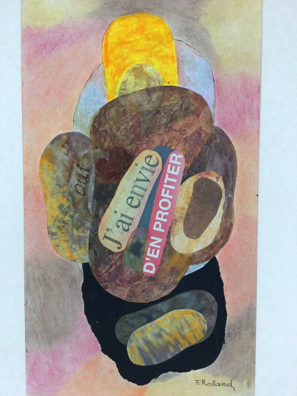 Collage on cardboard by Fernand Rolland (1920-2004)
