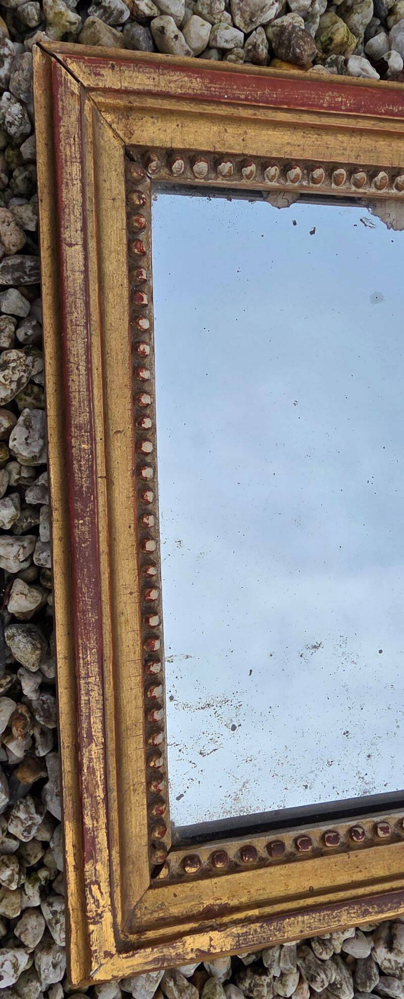 Antique Rectangular Mirror in Gilded Wood Height 38 cm