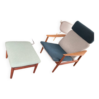 Arne Vodder FD 164 teak armchair and ottoman with footrest