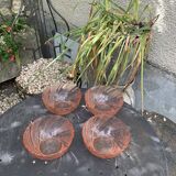 Set of 4 pink and twisted glass cups rosaline vereco France vintage 1960/70