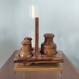 Vintage olive wood condiment service