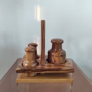 Vintage olive wood condiment service