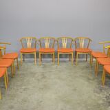 Set of 11 modern curved wood oak chairs