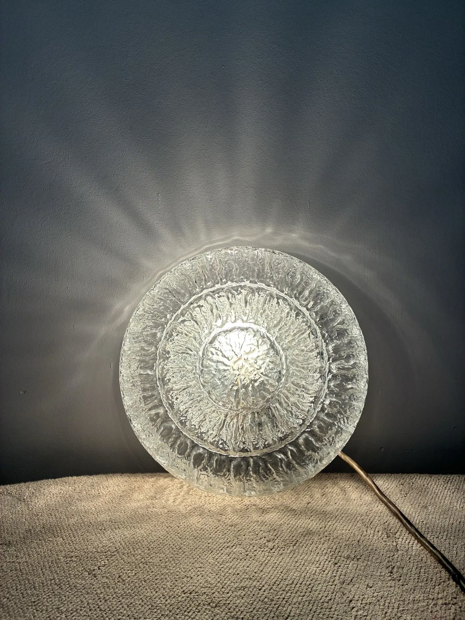 Pair of Peil & Putzler ice glass flush mount lights, 1960s