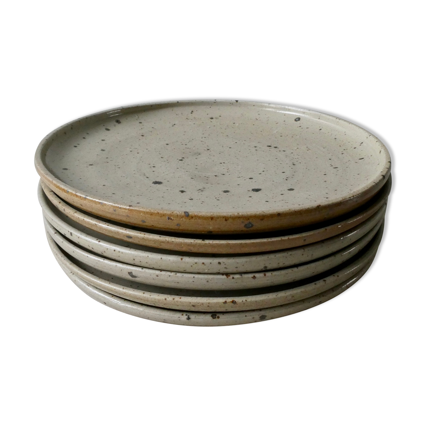 Set of 6 flat plates made of pyrity sandstone, signed