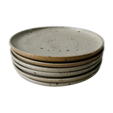 Set of 6 flat plates made of pyrity sandstone, signed